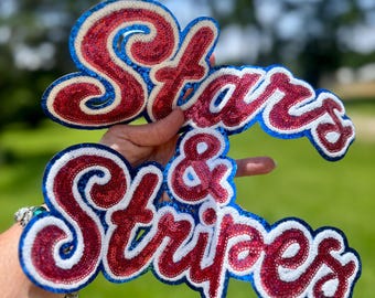 Sequin Stars and Stripes Patch: Patriotic Iron-On Applique (11x9 inches