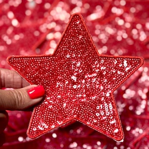 Red Sequin Star Patch: Iron-On Applique, DIY Trucker Hat Decor
