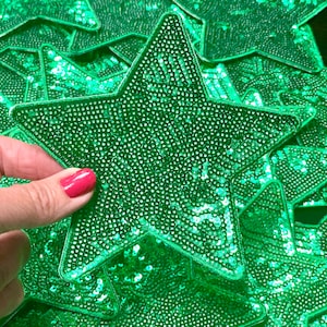 Kelly Green Sequin Star Patch: Iron-On Applique, 5 inch