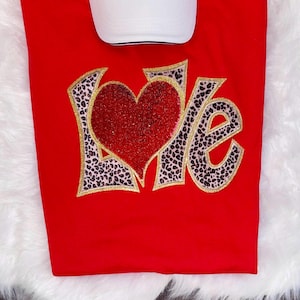 Sequin Heart Valentine Patch: Leopard Print, Gold Glitter (11x6.5 in)