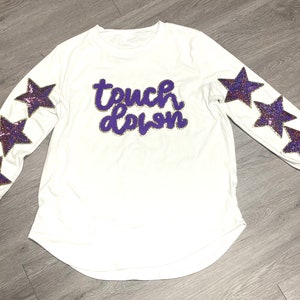 Touch Down Chenille Patch: Purple Game Day Iron On Applique