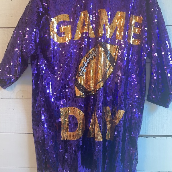 Purple and Gold Sequin Jersey Dress, Tailgating, Game Day, Football, Louisiana, Sequin Jersey, Baton Rouge,  Dress, Bestseller/ Game Day