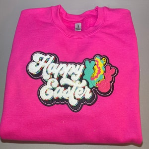 Happy Easter Chenille Patch: Colorful Iron On Applique (11&quot;)