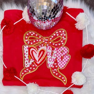 Valentine's love Patch, Sequin and Chenille Valentine Bow