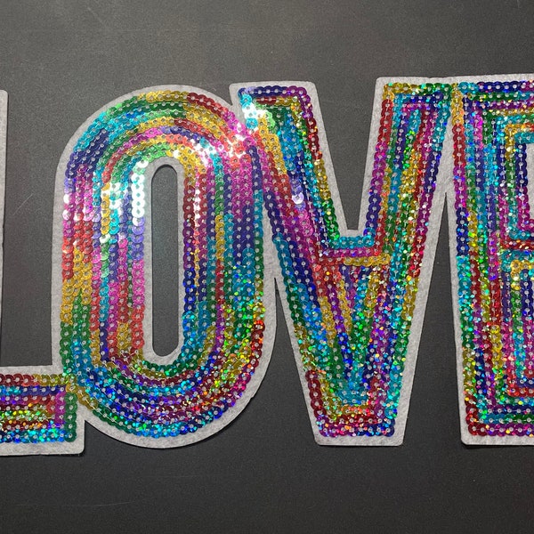 Rainbow 10.5" LOVE Sequin Patches-Heat Press-Iron On