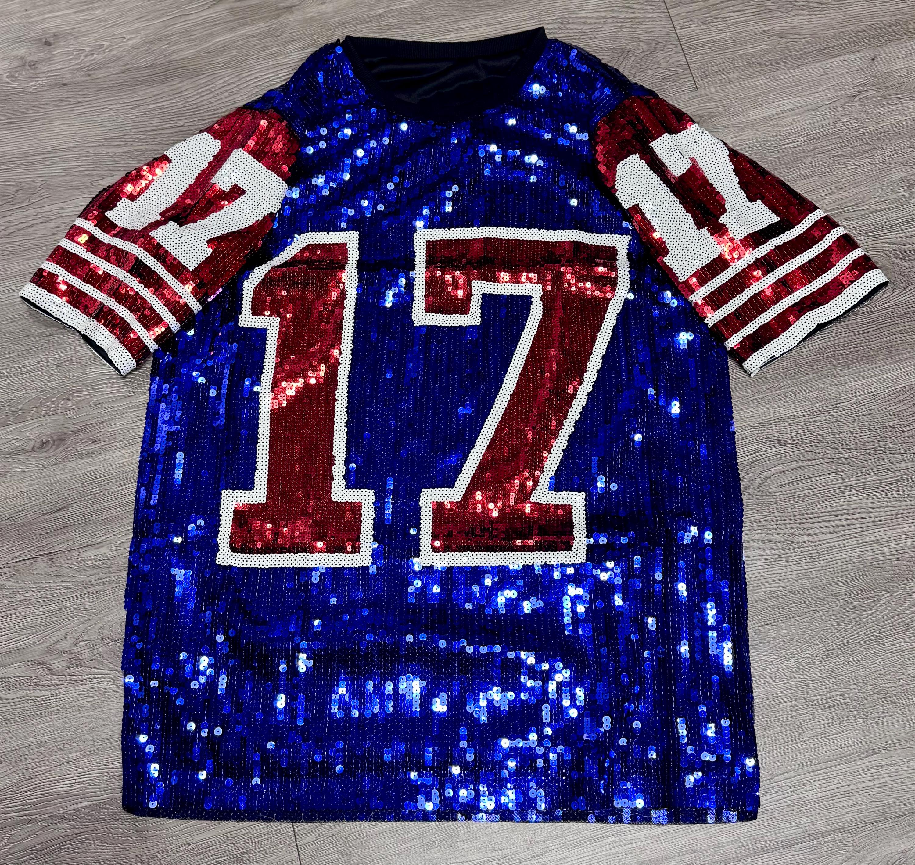 buffalo bills sequin dress Buffalo Sequin Tunic Bling Dress Long Shirt for Women and Girls Custom Text Glamorous Glitter Jersey Collegiate Personalized Shimmering