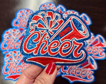 Cheer Embroidered Glitter Patch: Iron-On DIY Applique (3.5 inch)