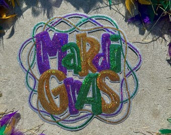 Sequin Mardi Gras Patch: Carnival Iron-On Applique (11")