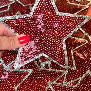 Crimson Sequin Star Patch: Iron-On Applique, DIY, 5 Inch