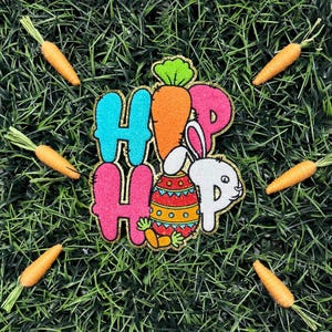 Hip Hop Easter Chenille Patch: Colorful Iron-On DIY Applique (10.5")