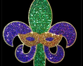 Mardi Gras Sequin Fleur de Lis Patch: Carnival Attire DIY (9.5x11 inches)