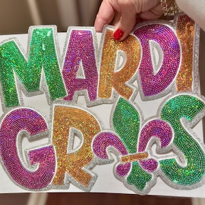 Mardi Gras Sequin Patch, Fleur de Lis Patch, DIY, Iron on Patches