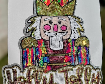 Sequin Holly Jolly Nutcracker Iron on Patch