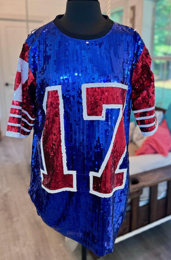 Buffalo Sequin Jersey Dress: Blue & Red Game Day - Etsy