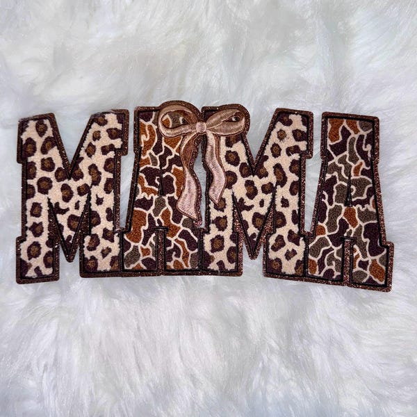 Leopard Camo Mama Chenille Patch, Iron On Applique
