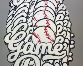 Patch de chenille branco para dia de jogo de beisebol - 10 polegadas para passar a ferro