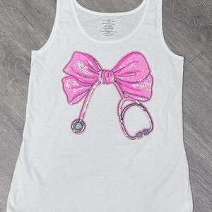 Sequin Stethoscope Bow Patch: Pink Nurse Iron-On Patch (11 in)
