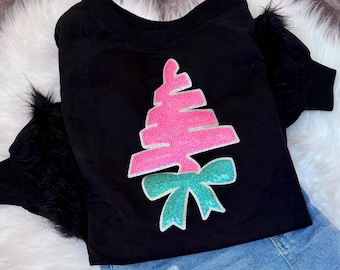 Weihnachtsbaum Pailletten Patch, rosa und grün Patch- Aufbügler (28,9 cm)