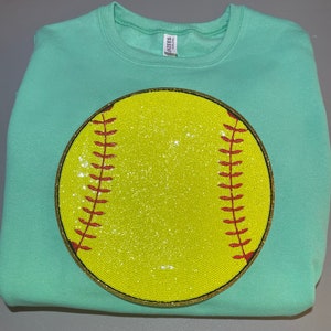 Softball Sequin Patch: Large Iron On Applique, Game Day Decor (11&quot;)