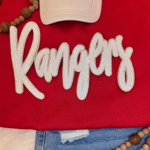Sequin Rangers Patch: Silver Glitter Iron-On Sports Patch