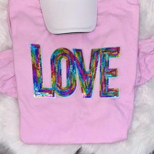 Rainbow Sequin LOVE Patch: Iron-On Valentine's DIY (10.5")