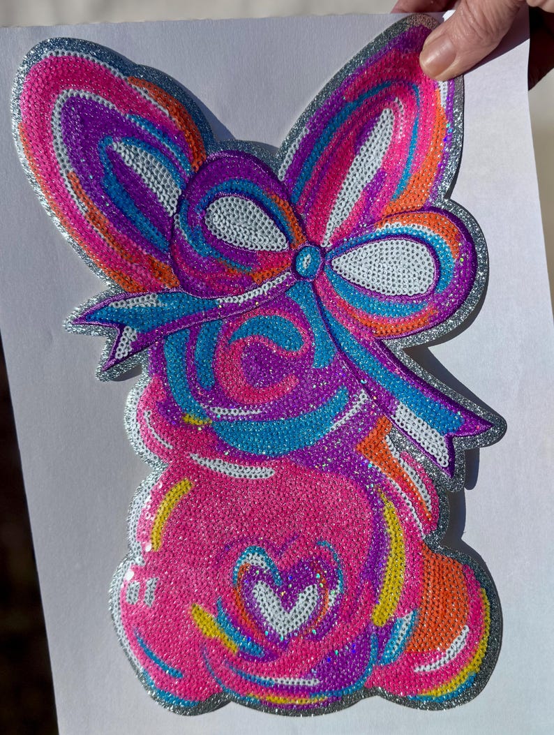 Sequin Bunny Patch, Easter Iron-On Applique (10.75” x 7”) image 4