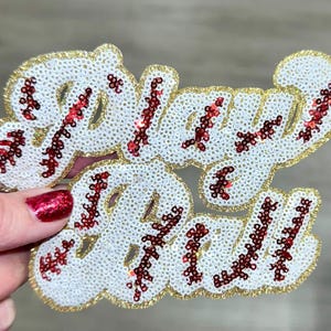 Sequin Baseball Patch: Play Ball Iron On Applique (5 inch)
