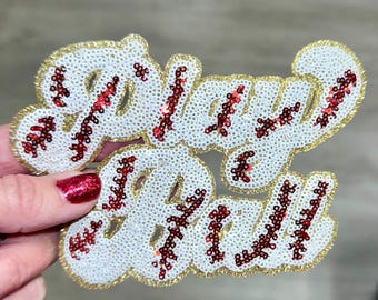 Sequin Baseball Patch: Play Ball Iron On Applique (5 inch)