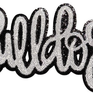 Bulldogs Patch, Sequin Patch, White Sequin Bulldogs Patch, Black Glitter Backing, Iron On Patch, Game Day Patch, Mascot Patch, DIY Patch
