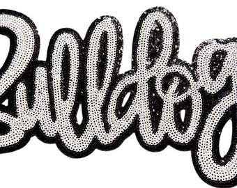 Bulldogs Patch, Sequin Patch, White Sequin Bulldogs Patch, Black Glitter Backing, Iron On Patch, Game Day Patch, Mascot Patch, DIY Patch