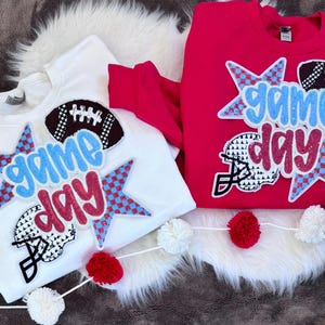 Toppa termoadesiva con paillettes per la giornata della partita di football: rossa e blu, 11 pollici