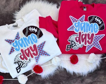 Sequin Football Game Day Iron-On Patch: Red and Blue, 11 in