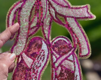 Danspaljettlapp: Baletttofflor med rosett - Stryk-på-applikation (28 cm)