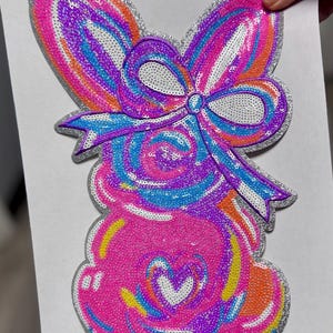 Sequin Bunny Patch, Easter Iron-On Applique (10.75” x 7”) image 2