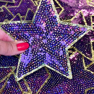 Sequin Star Patch: Purple and Gold Iron-On Applique (5 inch)