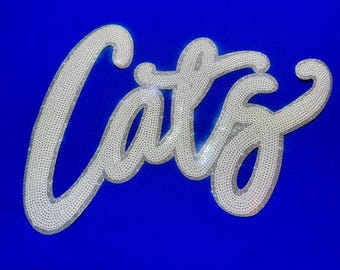 Sequin Cats Iron-On Patch: Silver Glitter Mascot, Game Day DIY