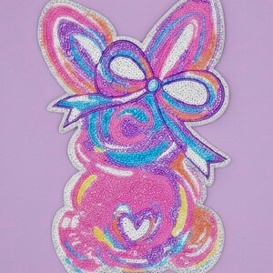 Sequin Bunny Patch, Easter Iron-On Applique (10.75” x 7”) image 3
