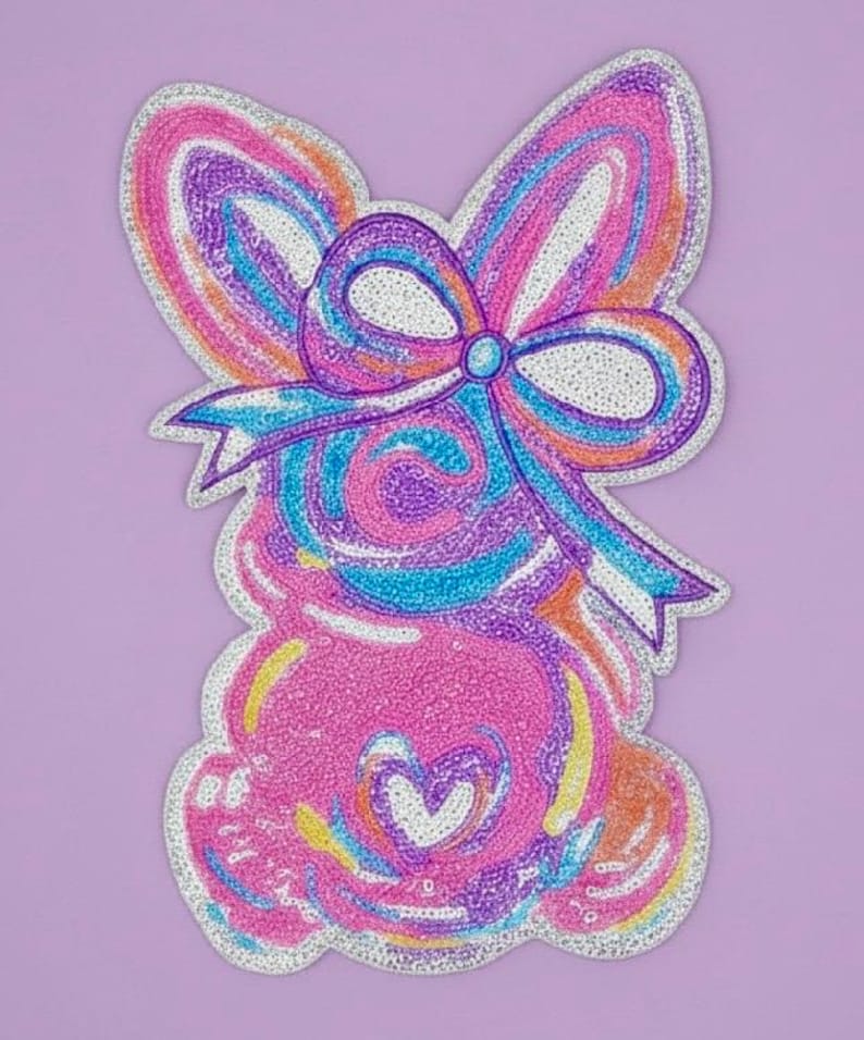 Sequin Bunny Patch, Easter Iron-On Applique (10.75” x 7”) image 3