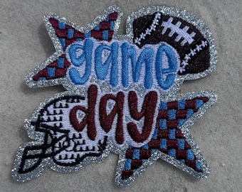 Embroidered Football Patch: Maroon and Blue Game Day Hat Patch
