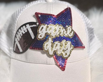 Écusson thermocollant à sequins Game Day : écusson à paillettes pour casquette de camionneur