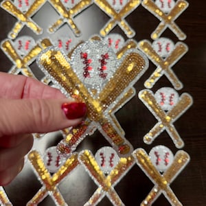 Sequin Baseball Patch: Bats & Ball Iron On Applique