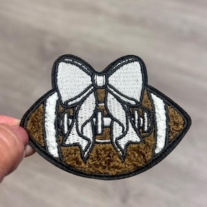 Chenille Football Bow Patch: Game Day Iron-On Applique (3 inch)