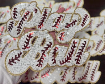 Sequin Baseball Patch: 11" Play Ball Iron-On Applique
