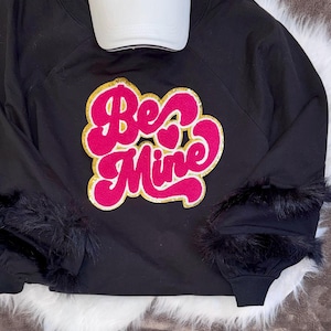 Be Mine シェニールパッチ：10インチ ホットピンク バレンタインデー アイロン接着