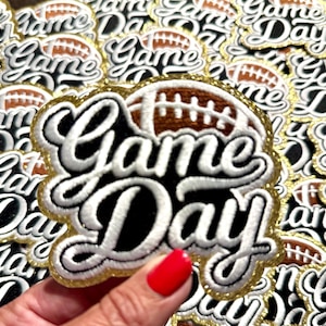 Game Day Patch. Trucker Hat Patch, Glitter Patch, Iron On Patch, Sports Patch, Game Day Patch, Patch for Hat, DIY, White embroidered  Patch