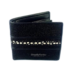 Cartera de lujo para hombre de piel auténtica de raya negra con barrera negra