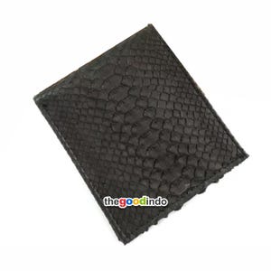 Cartera plegable hecha a mano de piel de serpiente pitón auténtica en color negro con ranura para fotos