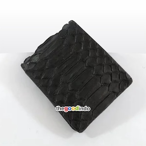 Cartera plegable hecha a mano de piel de serpiente pitón auténtica en color negro