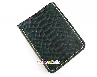 Echte echte python-slangenleer dubbelgevouwen handgemaakte portemonnee met groene kleur
