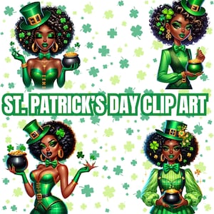 Clipart de la Saint-Patrick | Clipart femme noire irlandaise de la Saint-Patrick | Clipart Irlandaise de femme noire PNG | Clipart PNG de la Saint-Patrick